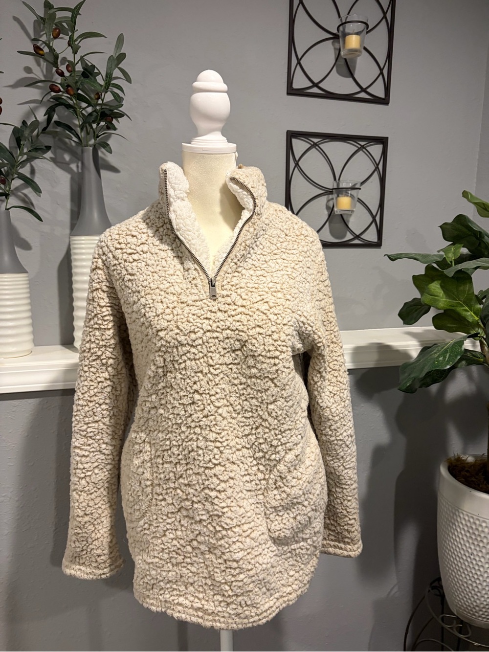 Love Tree Cream Sherpa Teddy Jacket with Quarter Zip